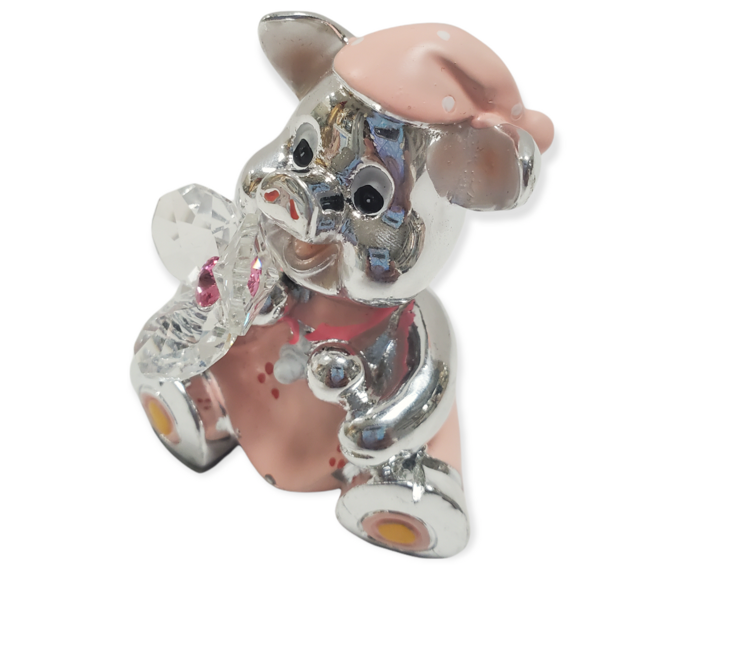 Pink Baby Pig Silver w. Crystal Flower Childrens Party Favor #12612
