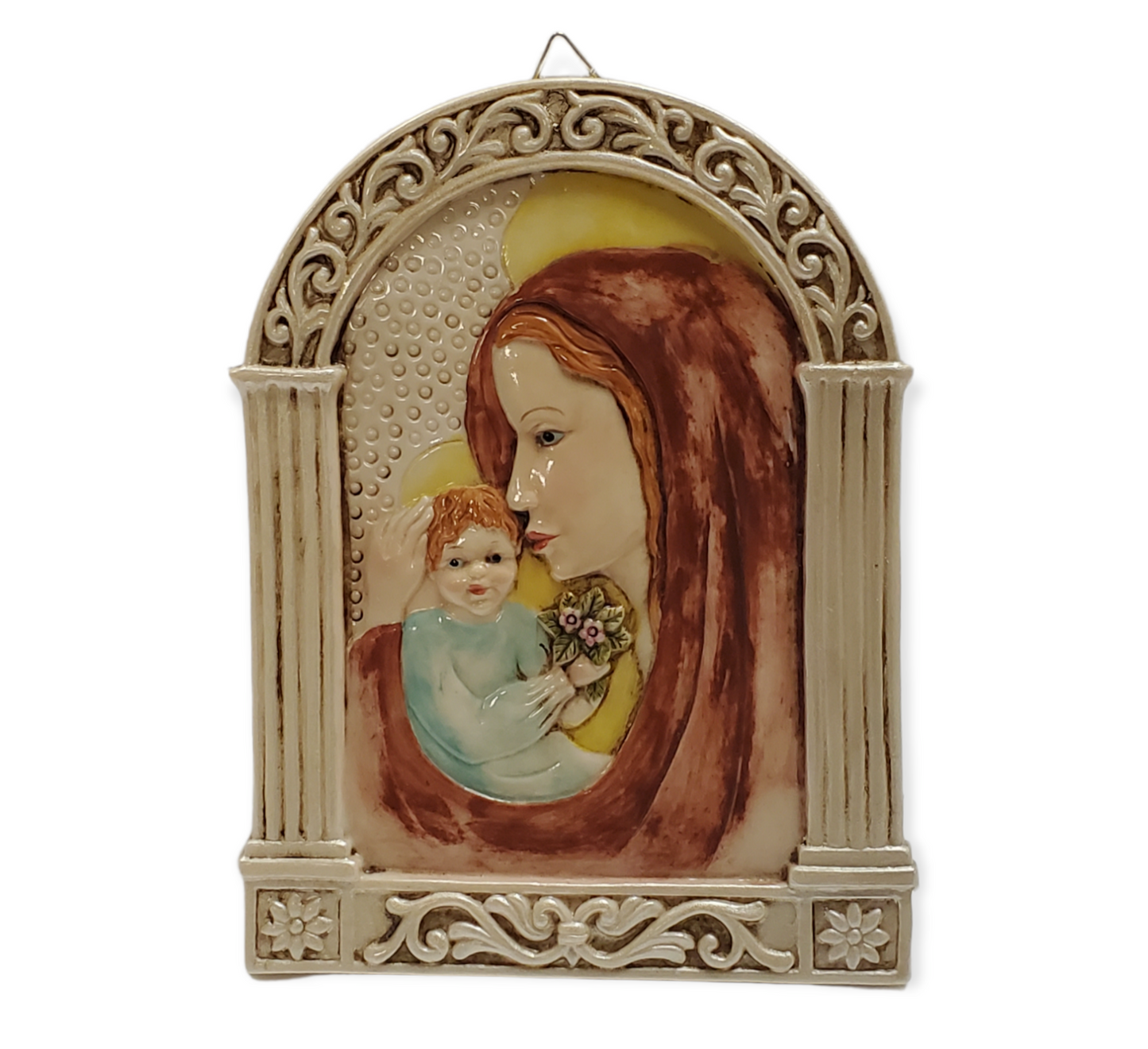 Favor de fiesta de placa de mesa/pared de madre e hijo de porcelana #7D3773