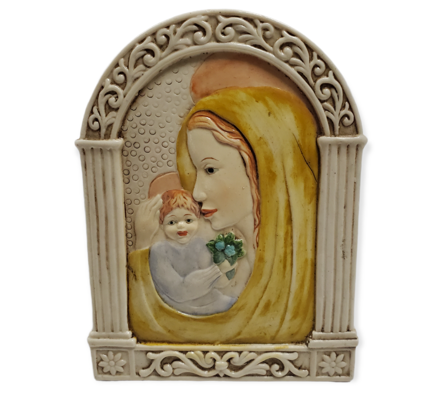 Favor de fiesta de placa de mesa/pared de madre e hijo de porcelana #7D3773