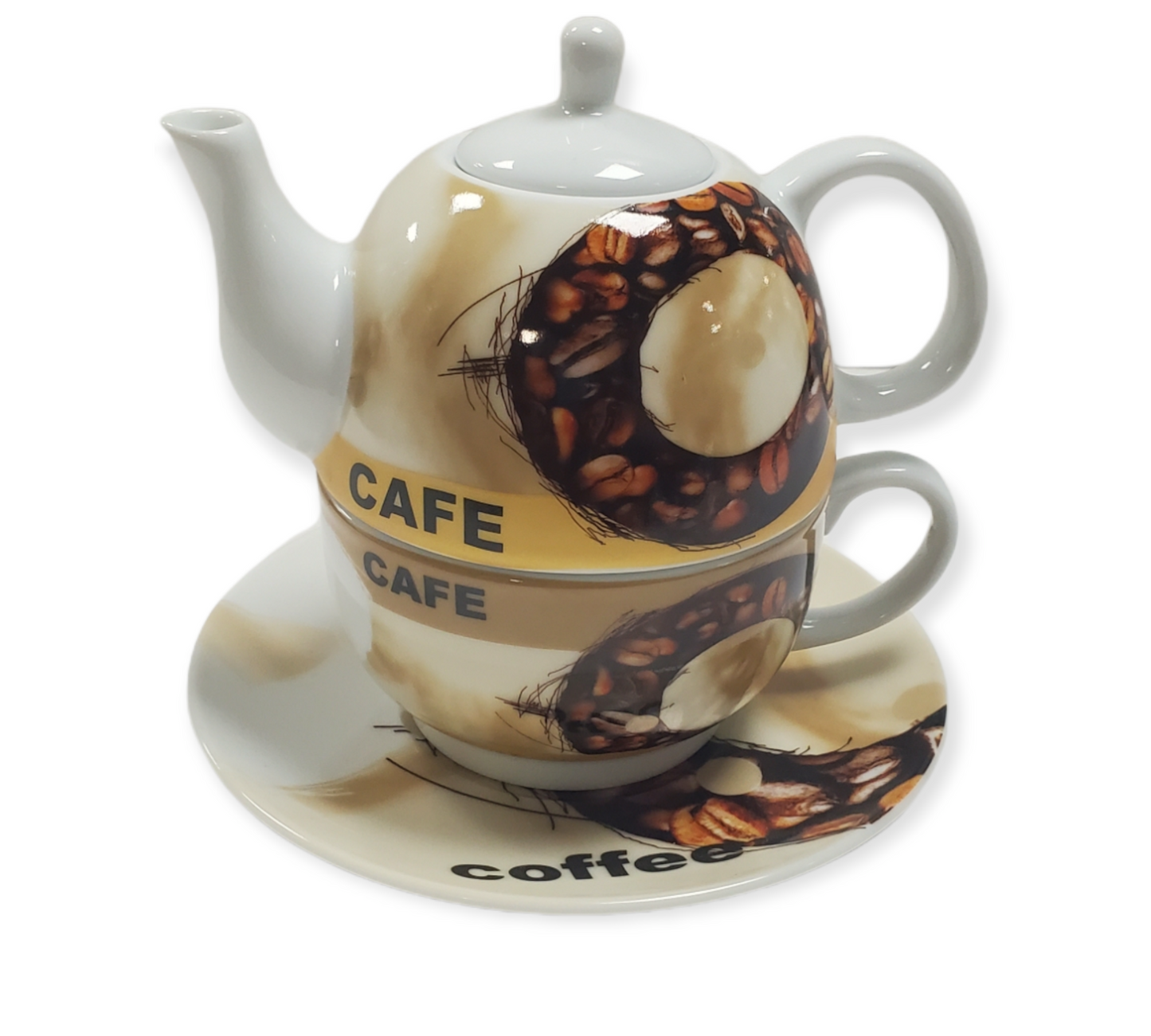 Tetera o cafetera de porcelana con taza y platillo #RL10063-24