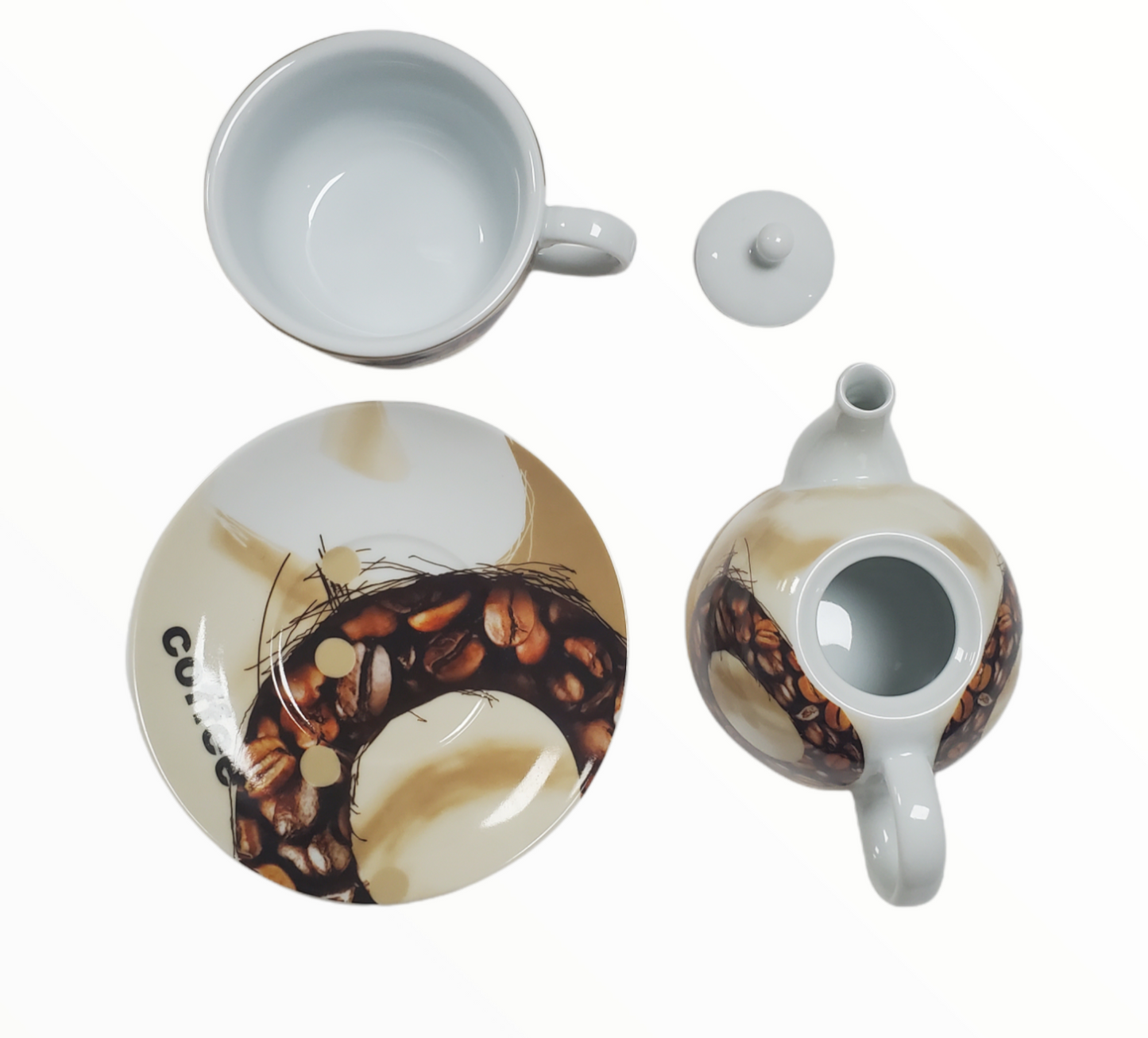 Tetera o cafetera de porcelana con taza y platillo #RL10063-24