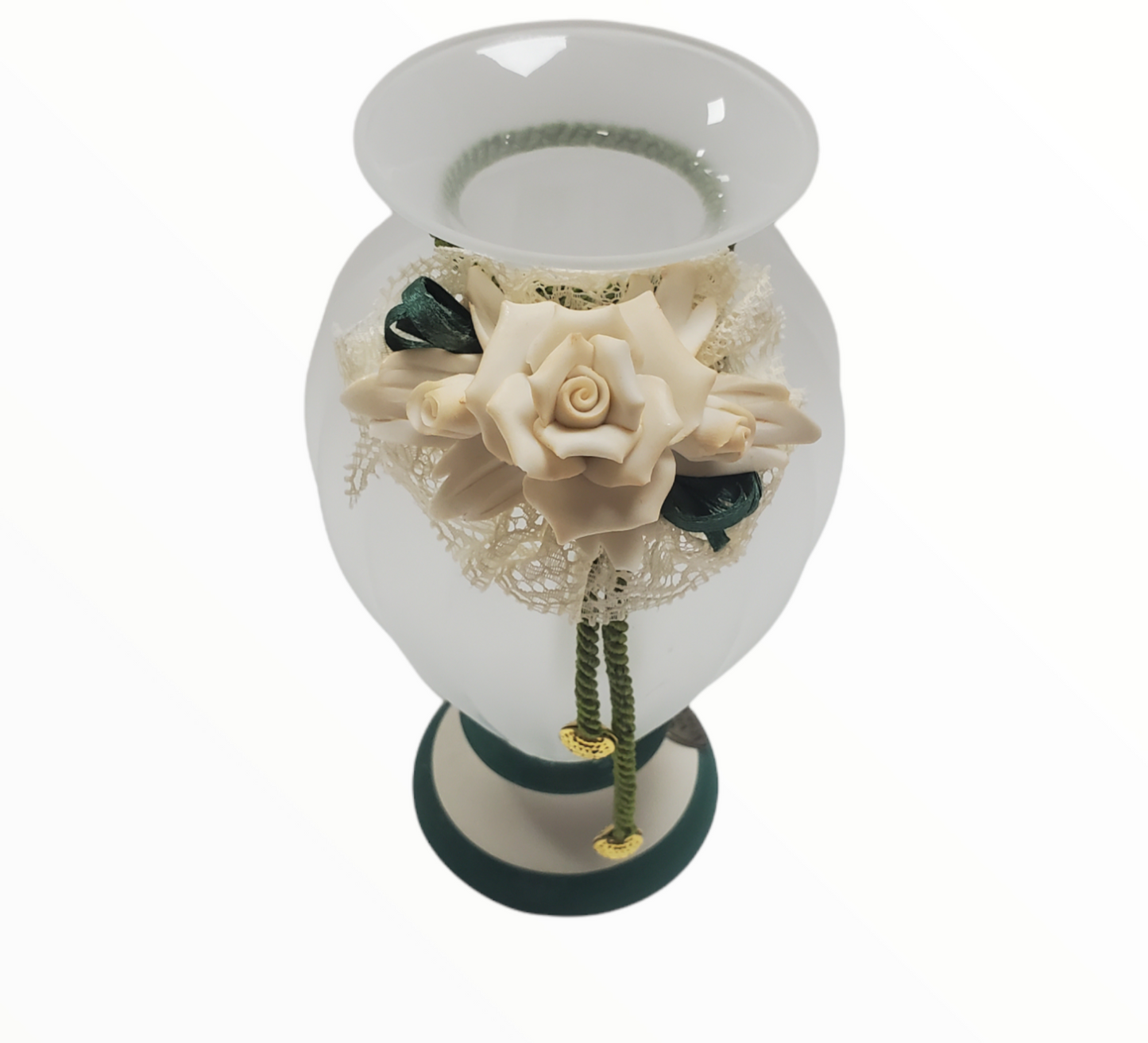 Jarrón de cristal con flores de porcelana para fiesta 9D7389