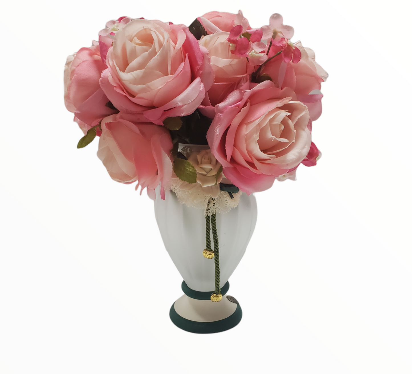 Jarrón de cristal con flores de porcelana para fiesta 9D7389