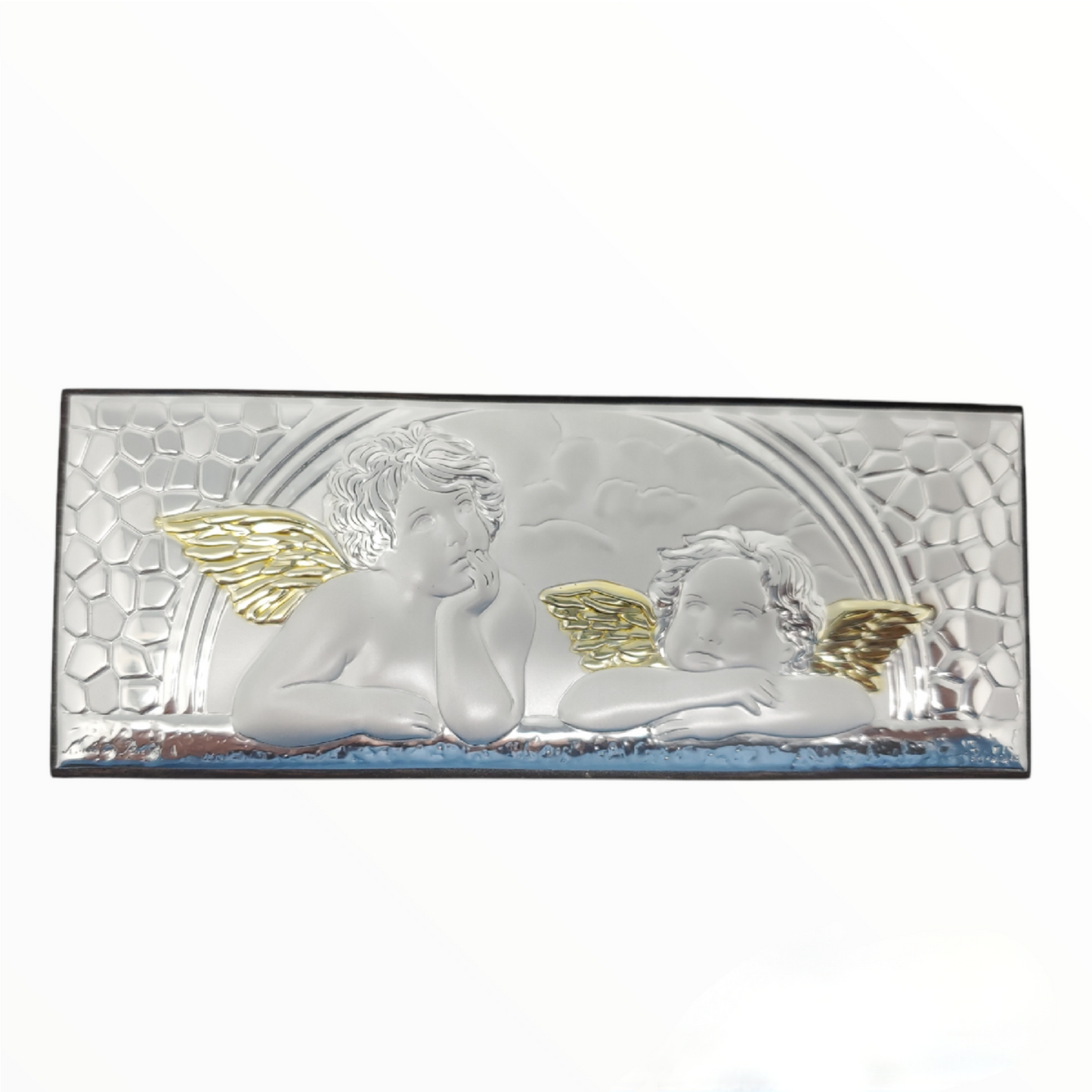 Angelo Custode Argento 925 Italiano w. Icona Argento Ali Oro #1002