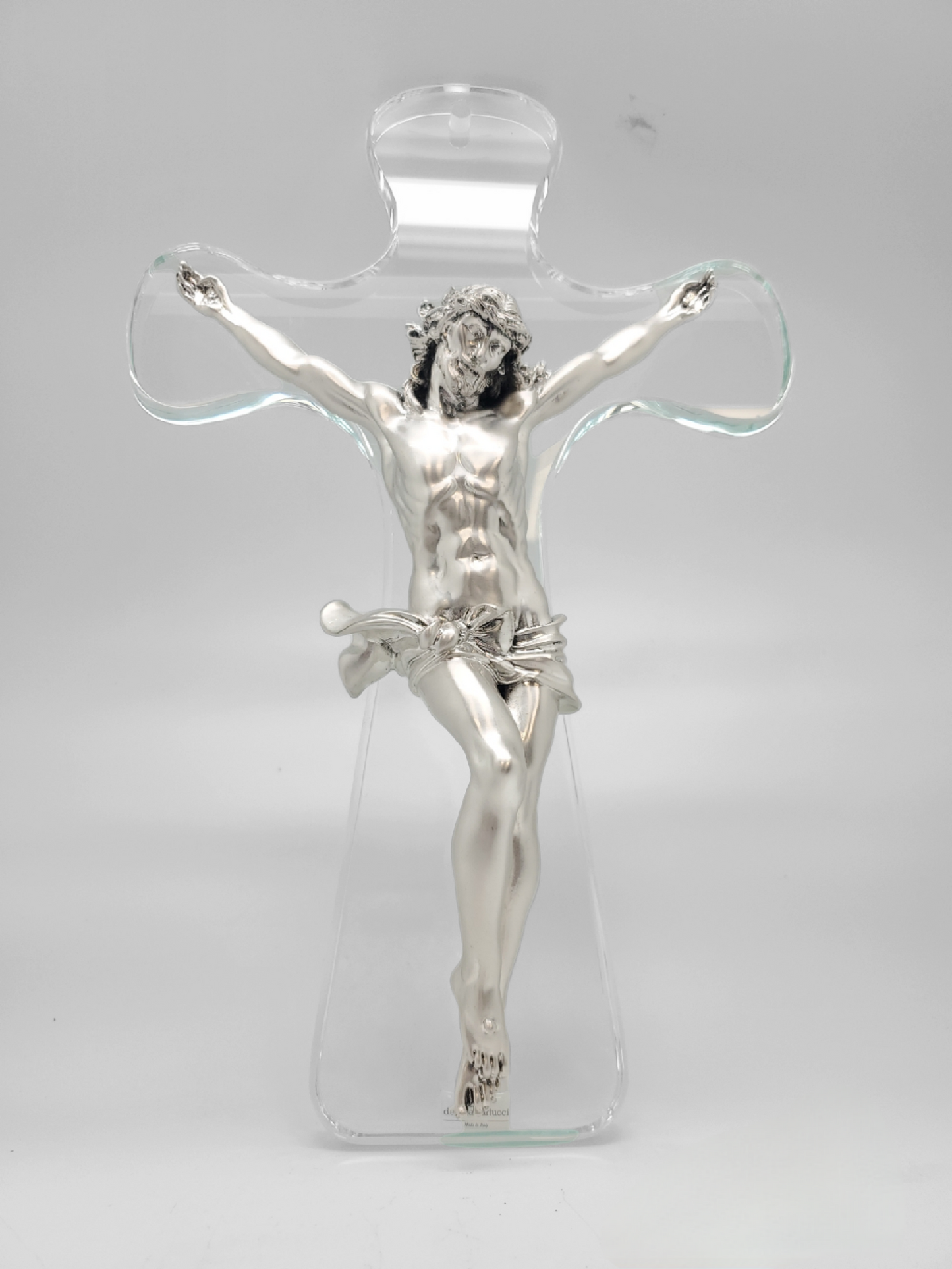 Cristo in Croce Argento 925 e Croce di Cristallo #2637