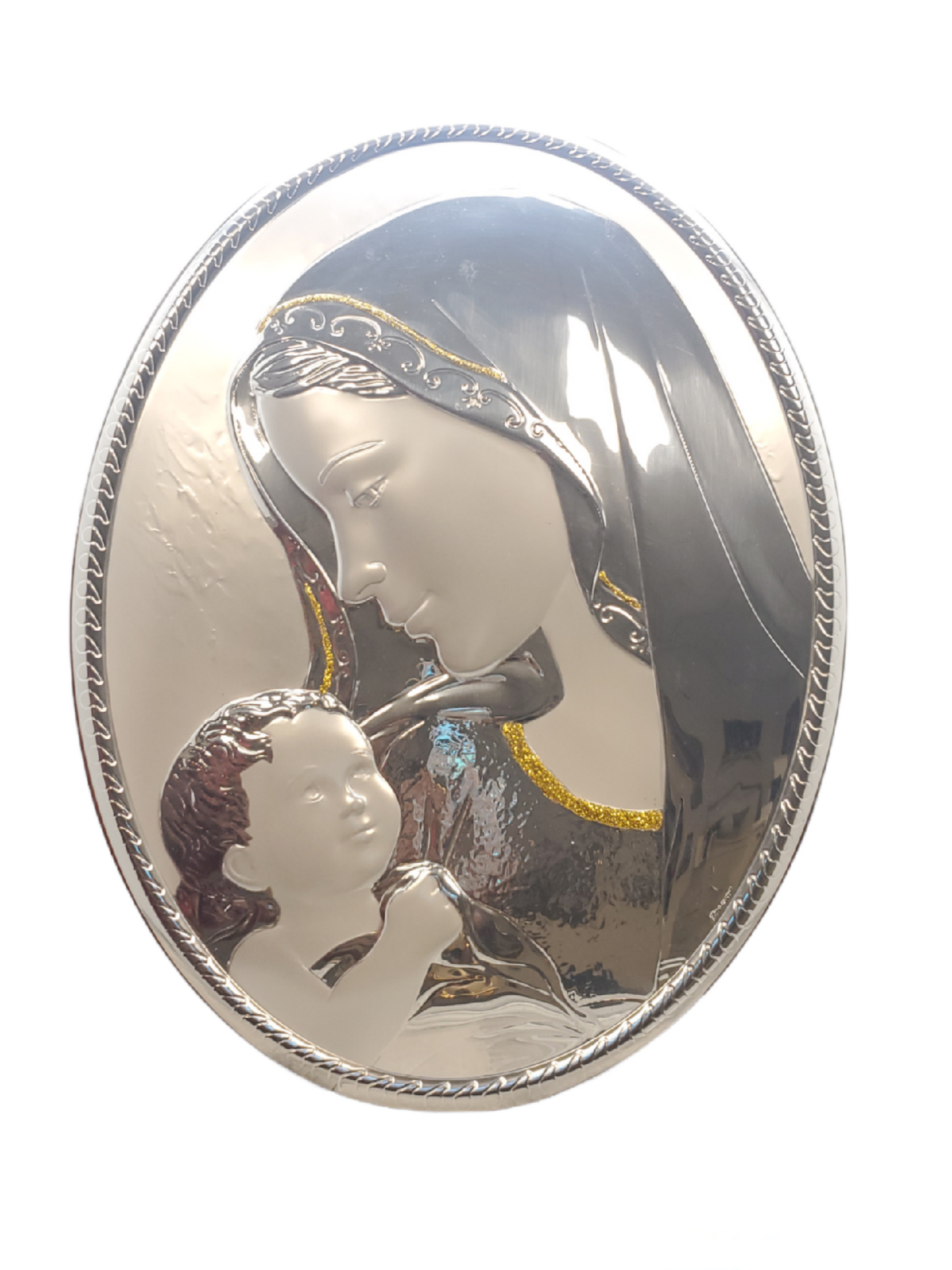 Mother and Child Gold Accents W/ Italian 925 Argento Silver Plaque 13 x 18 #1996-O