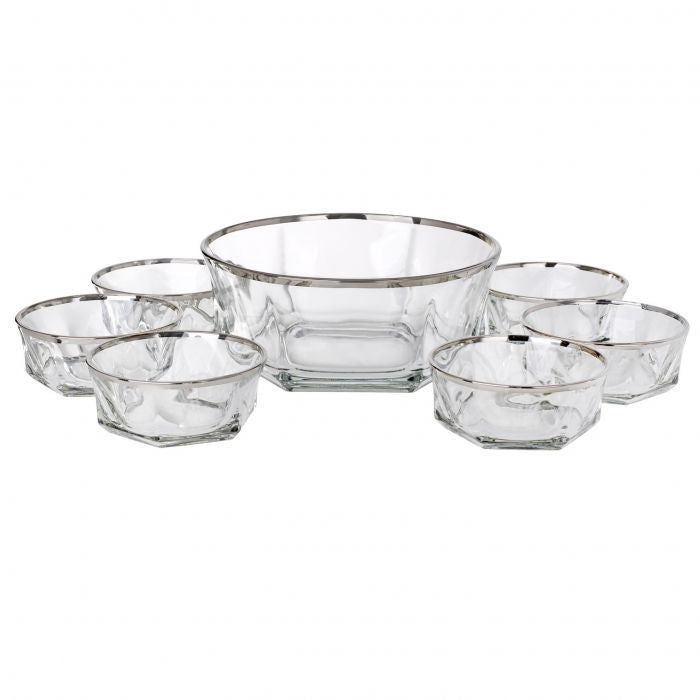 Juego de 7 fruteros de cristal italiano con detalles en plata 925