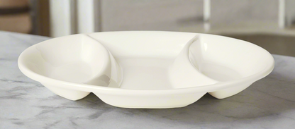 Cucina Italiana Ceramic 3 Section Appetizer Oval Serving Tray in White  #0041-W