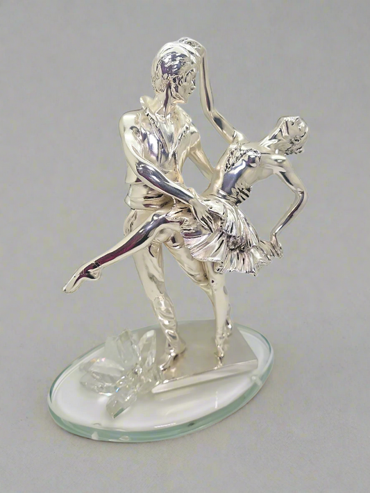 Figura de novia y novio en plata italiana 925 Argento con flor de cristal Swarovski #2620