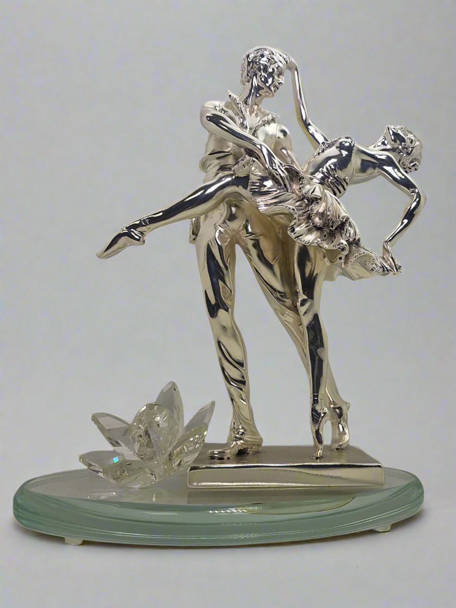 Figura de novia y novio en plata italiana 925 Argento con flor de cristal Swarovski #2620