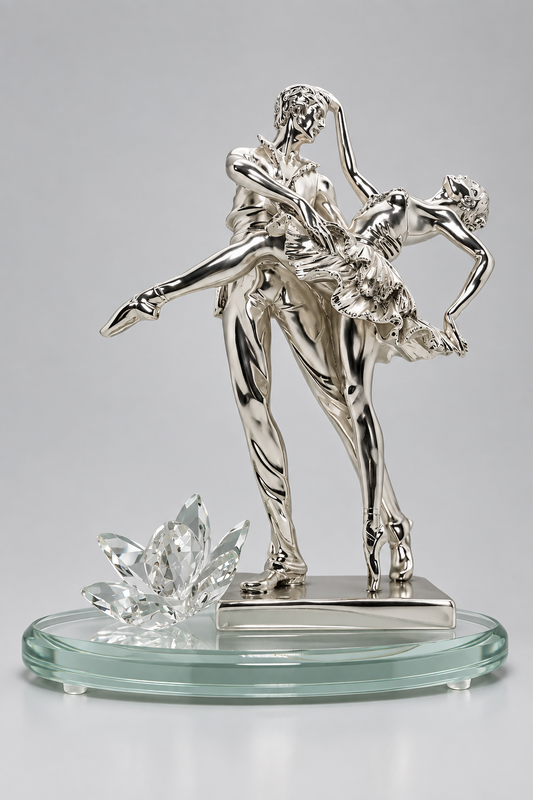 Figura de novia y novio en plata italiana 925 Argento con flor de cristal Swarovski #2620