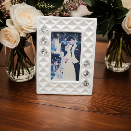 Bone China White Picture Frame w. Swarovski Crystal #130235
