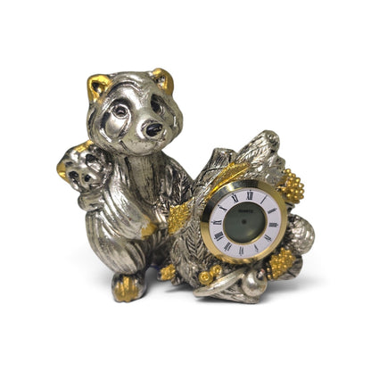Argento 925 Silver Racoon Clock Figurine 4073