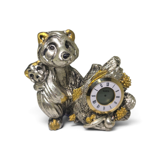 Argento 925 Silver Racoon Clock Figurine 4073
