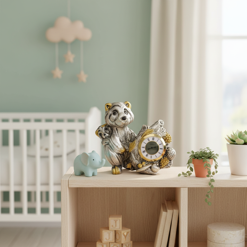 Argento 925 Silver Racoon Clock Figurine 4073