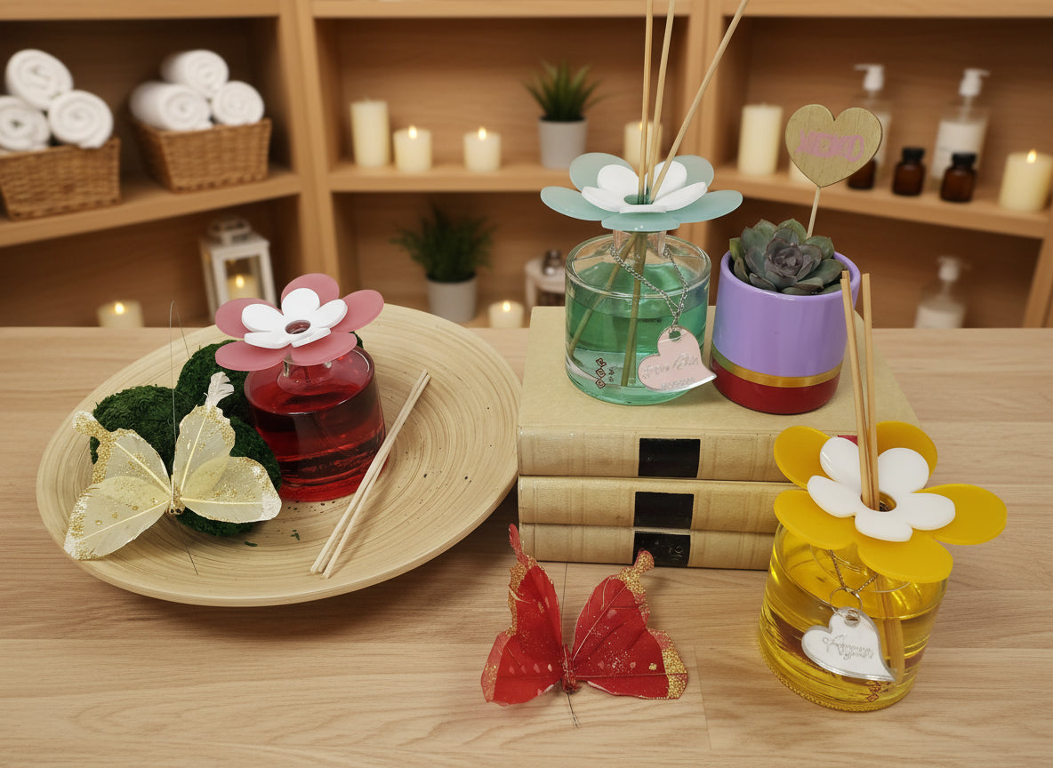 Debora Carlucci Renoir Collection Large Square Diffuser Sweet Argan Scent Bottle w/ Vibrant Flower Top 7 oz.  #DC5799