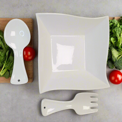 Cucina Italiana - Juego de 3 ensaladeras de cerámica, color blanco, decoración #0794-W 