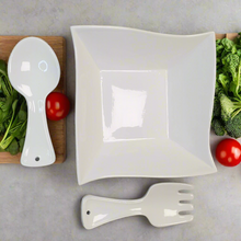 Cargar imagen en el visor de la galería, Cucina Italiana - Juego de 3 ensaladeras de cerámica, color blanco, decoración #0794-W 
