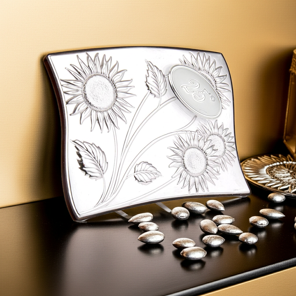 Targa in argento 925 per il 25° anniversario con supporto in legno di Panorama Italy #2435