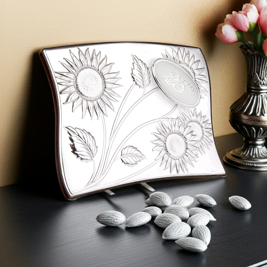 Targa in argento 925 per il 25° anniversario con supporto in legno di Panorama Italy #2435