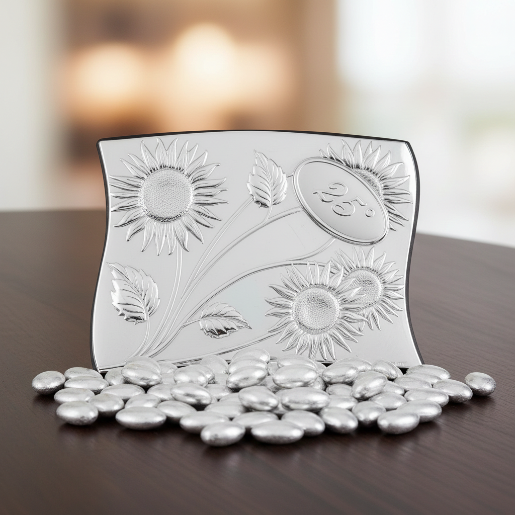 Targa in argento 925 per il 25° anniversario con supporto in legno di Panorama Italy #2435