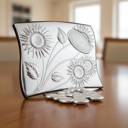 Targa in argento 925 per il 25° anniversario con supporto in legno di Panorama Italy #2435