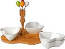 Load image into Gallery viewer, Debora Carlucci 4 Section White Porcelain and Bamboo Base Serving Dish #DC4555
