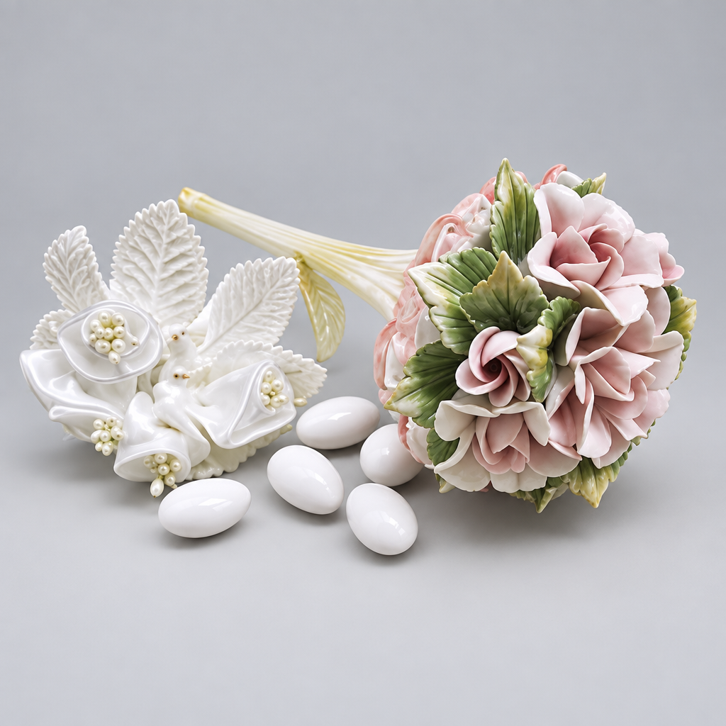 Ramo De Porcelana Capodimonte Con Tallo De Vidrio 5G1749