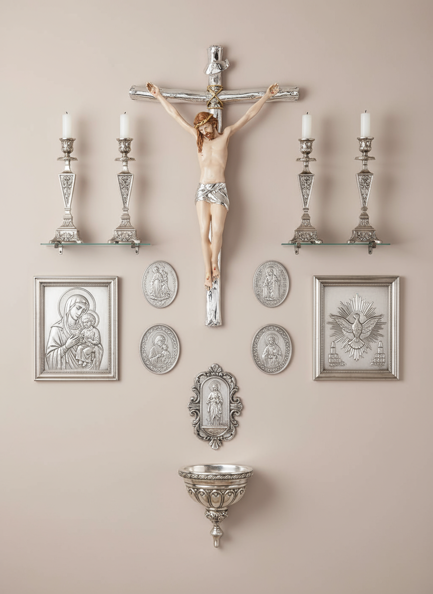 Cristo in croce Mosaico 925 Argento e Porcellana #7272