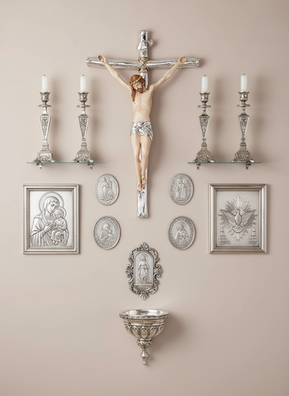 Cristo in croce Mosaico 925 Argento e Porcellana #7272