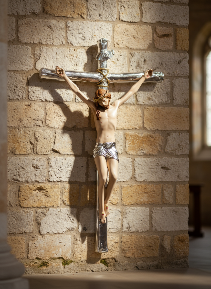 Cristo in croce Mosaico 925 Argento e Porcellana #7272