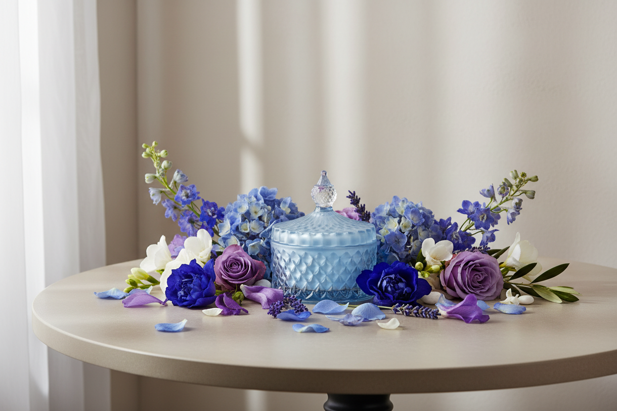 Marsiglia Collection Candle Jewelry Box Accented in Blue DC24020-B