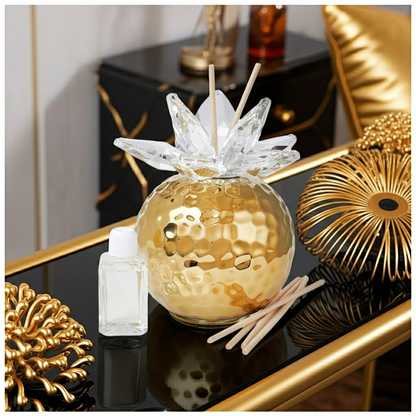 Debora Carlucci Gold Hammered Finish Reed Difusor w Crystal Lotus y Scent #33131G