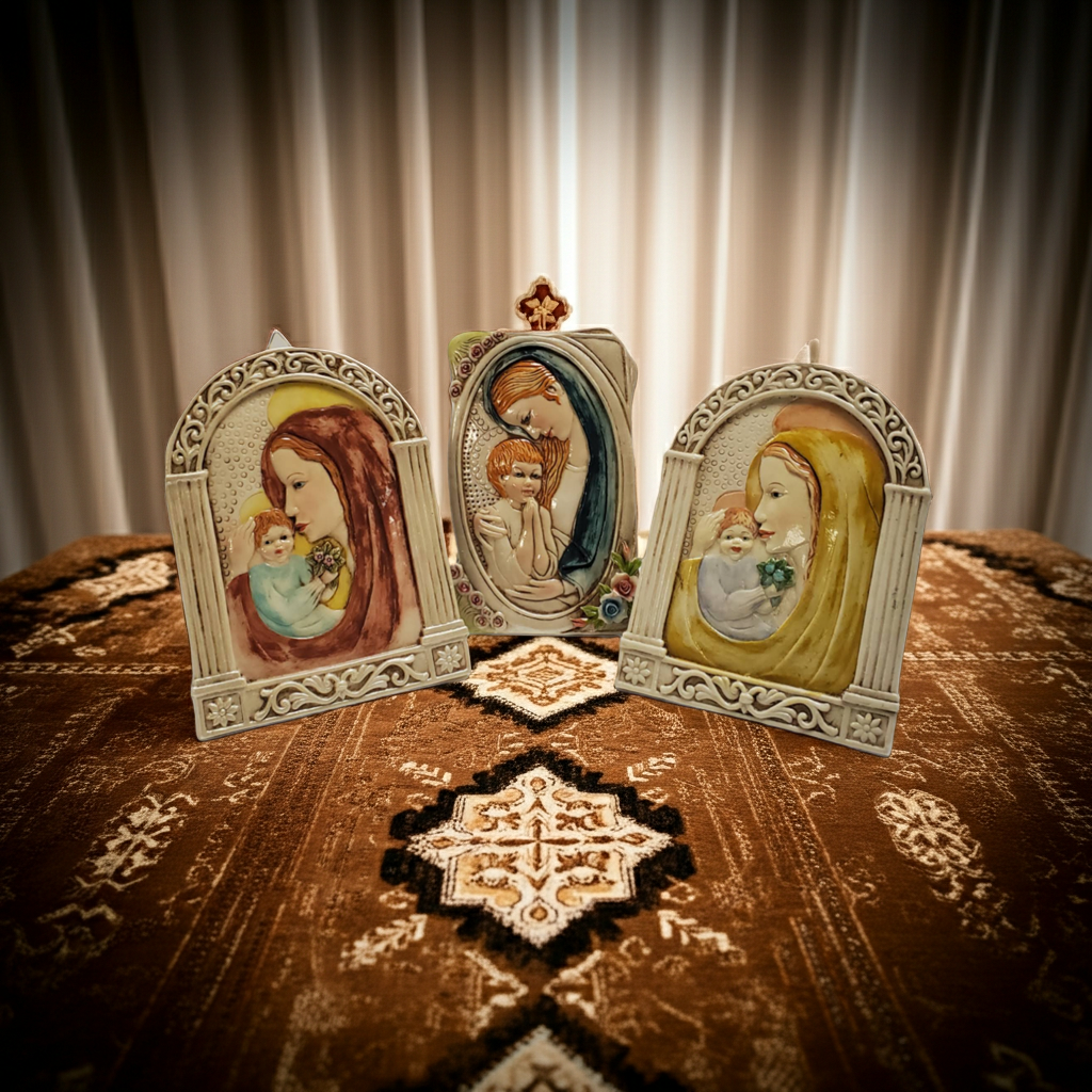 Favor de fiesta de placa de mesa/pared de madre e hijo de porcelana #7D3773