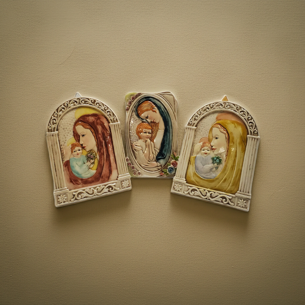 Favor de fiesta de placa de mesa/pared de madre e hijo de porcelana #7D3773