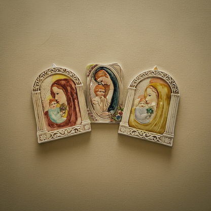 Favor de fiesta de placa de mesa/pared de madre e hijo de porcelana #7D3773