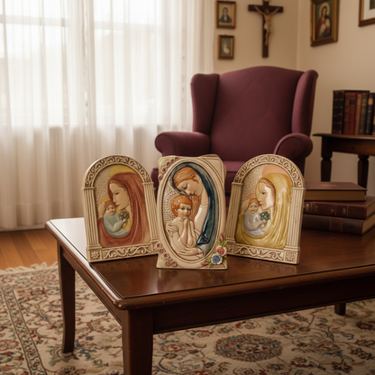 Favor de fiesta de placa de mesa/pared de madre e hijo de porcelana #7D3773