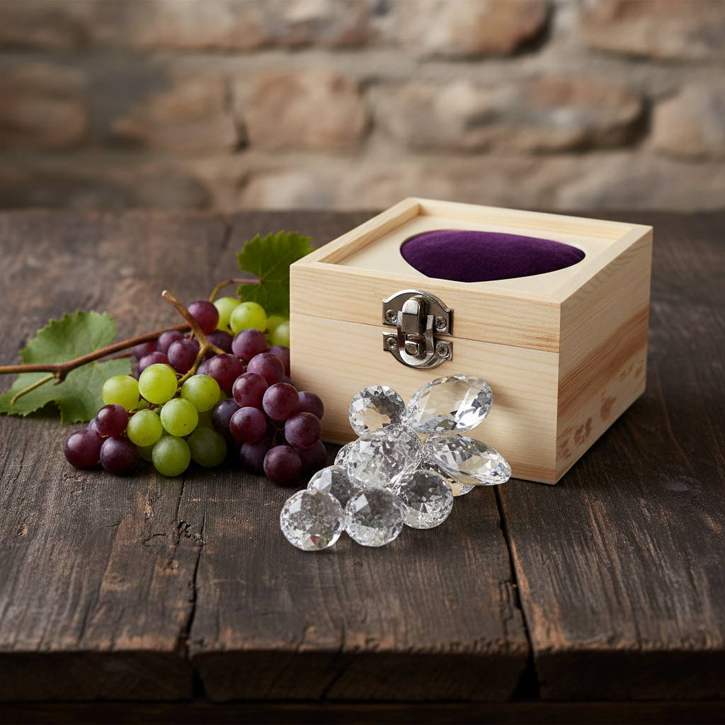 Cluster di uva di cristallo in confezione regalo di legno Figurine # DC4118