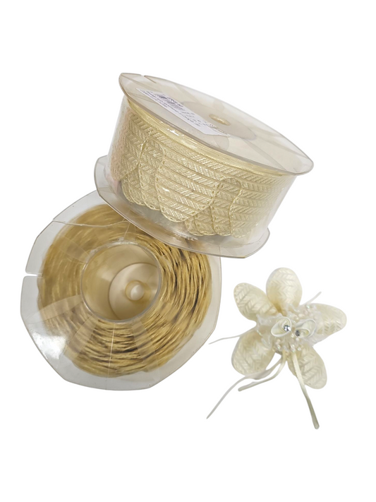 Confetti Flowers Almond Bomboniere, Ribbon Jordan Almonds Rolls Ivory Vanilla #H950/60