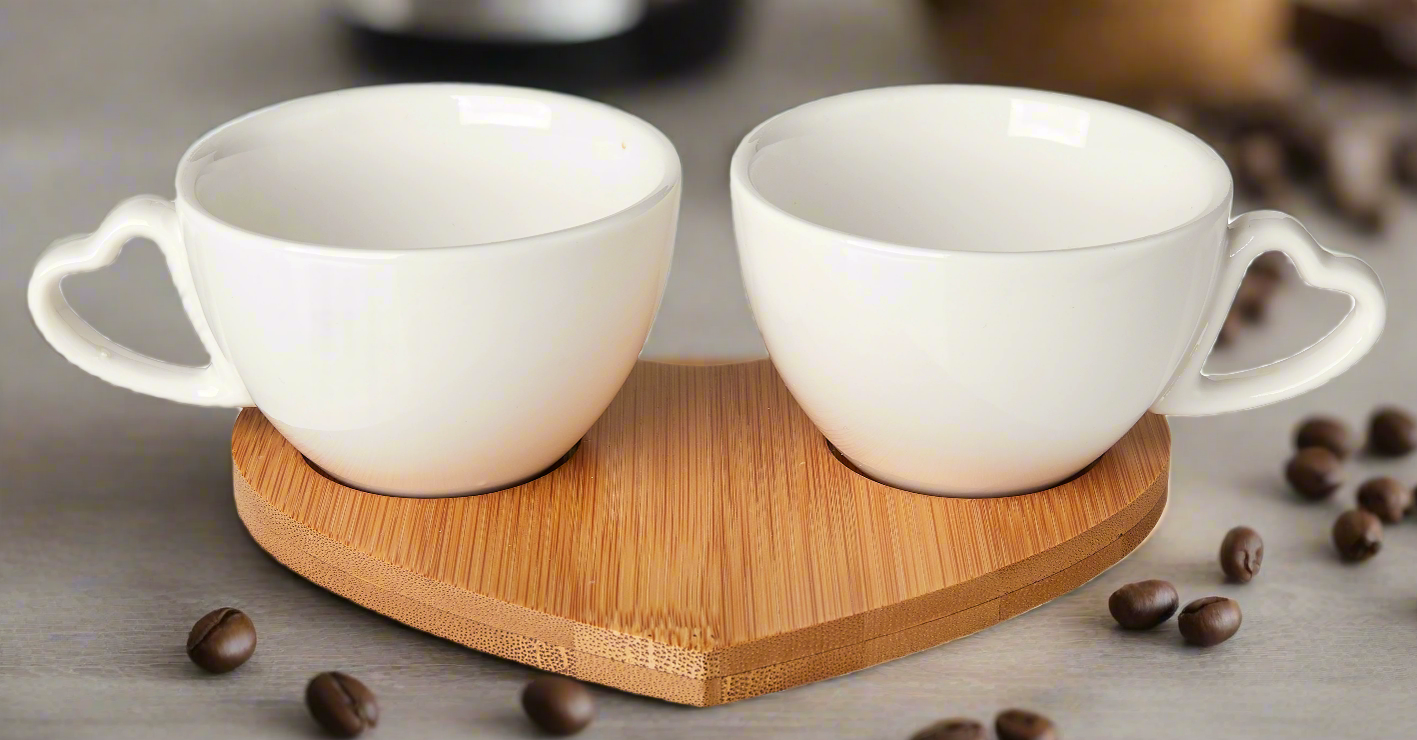 Sogno D' Oro Bamboo Heart Theme Espresso Cups Set of 2 #SD610123