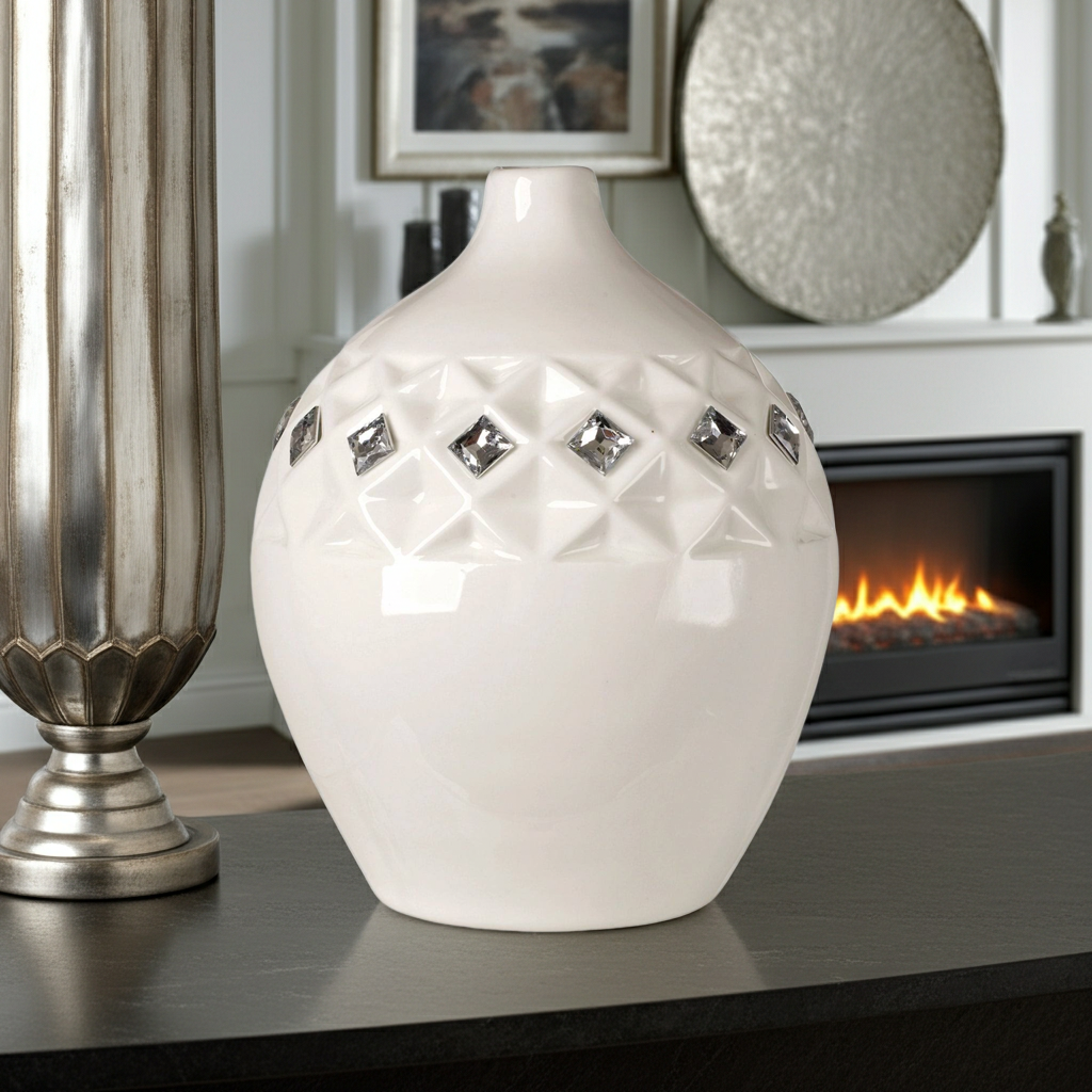 Vaso Bone China bianco italiano c. Elementi di cristallo Swarovski #130232