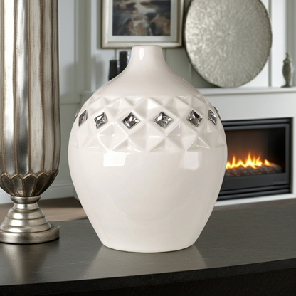 Vaso Bone China bianco italiano c. Elementi di cristallo Swarovski #130232