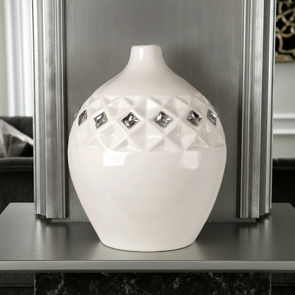 Vaso Bone China bianco italiano c. Elementi di cristallo Swarovski #130232