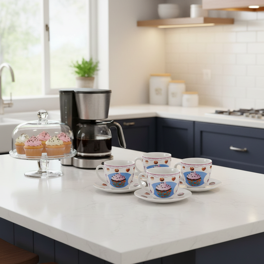 Porcelain Coffee Cup set Cupcake Design #ZPX13242