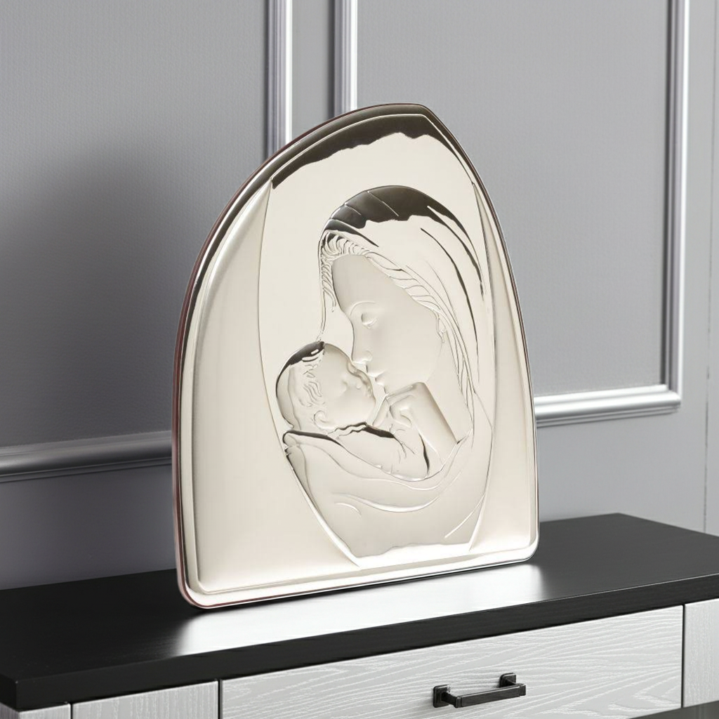 Madonna and Child 925 Silver Argento Wall Portrait #1943