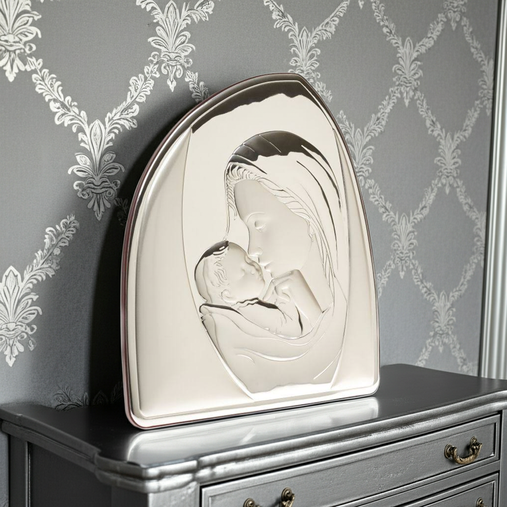 Madonna and Child 925 Silver Argento Wall Portrait #1943