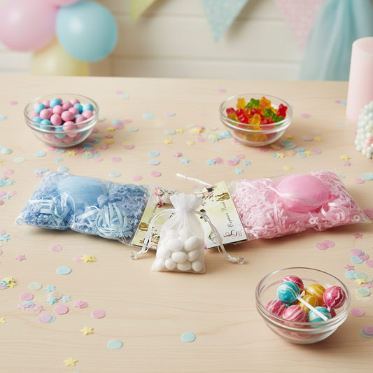 Sacchetto in organza con ciucci in plastica pendenti - 12 pz/borsa PO0001