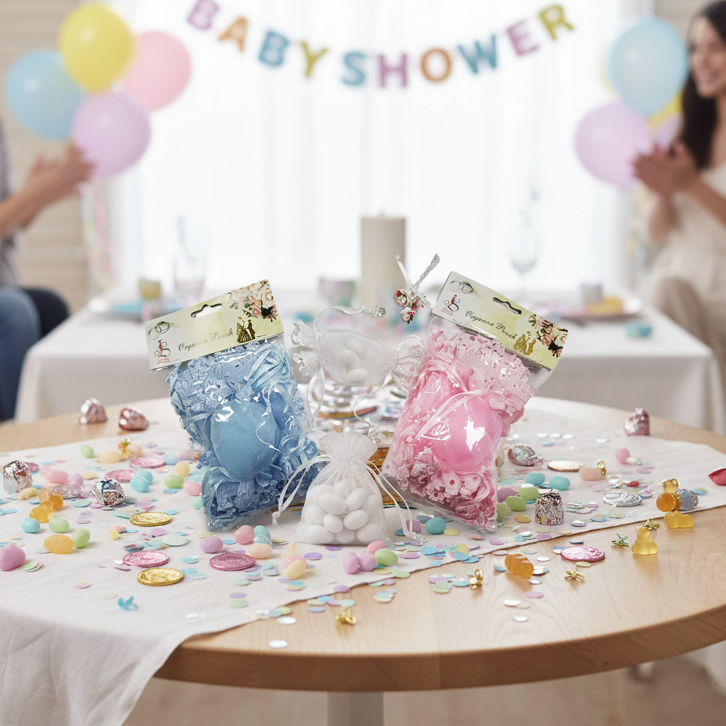 Organza Pouch With hanging Plastic Pacifiers - 12pc/bag PO0001