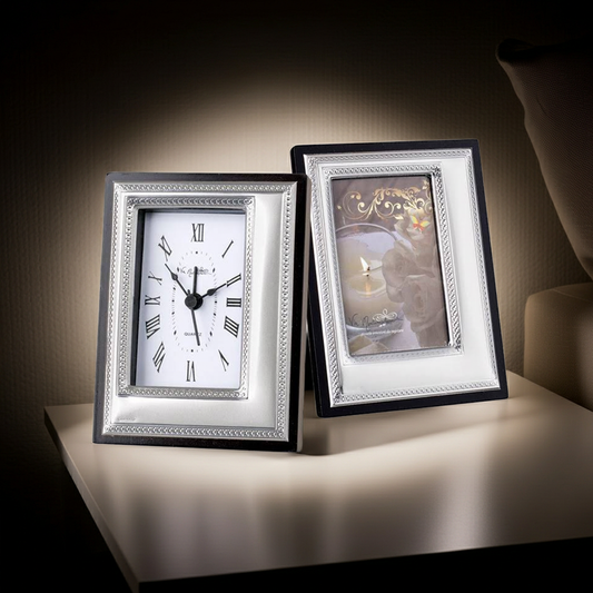 Reloj de mesa italiano de plata 925 de madera Argento o marco de fotos #923C