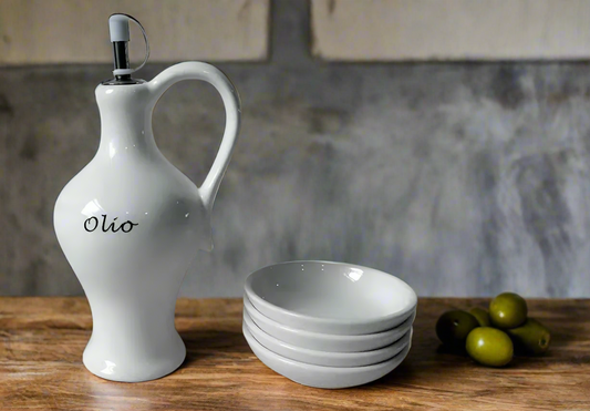 Cucina Italiana Dolomite Stone Olive Oil Dispenser with 4 Dipping Plates #0179/W